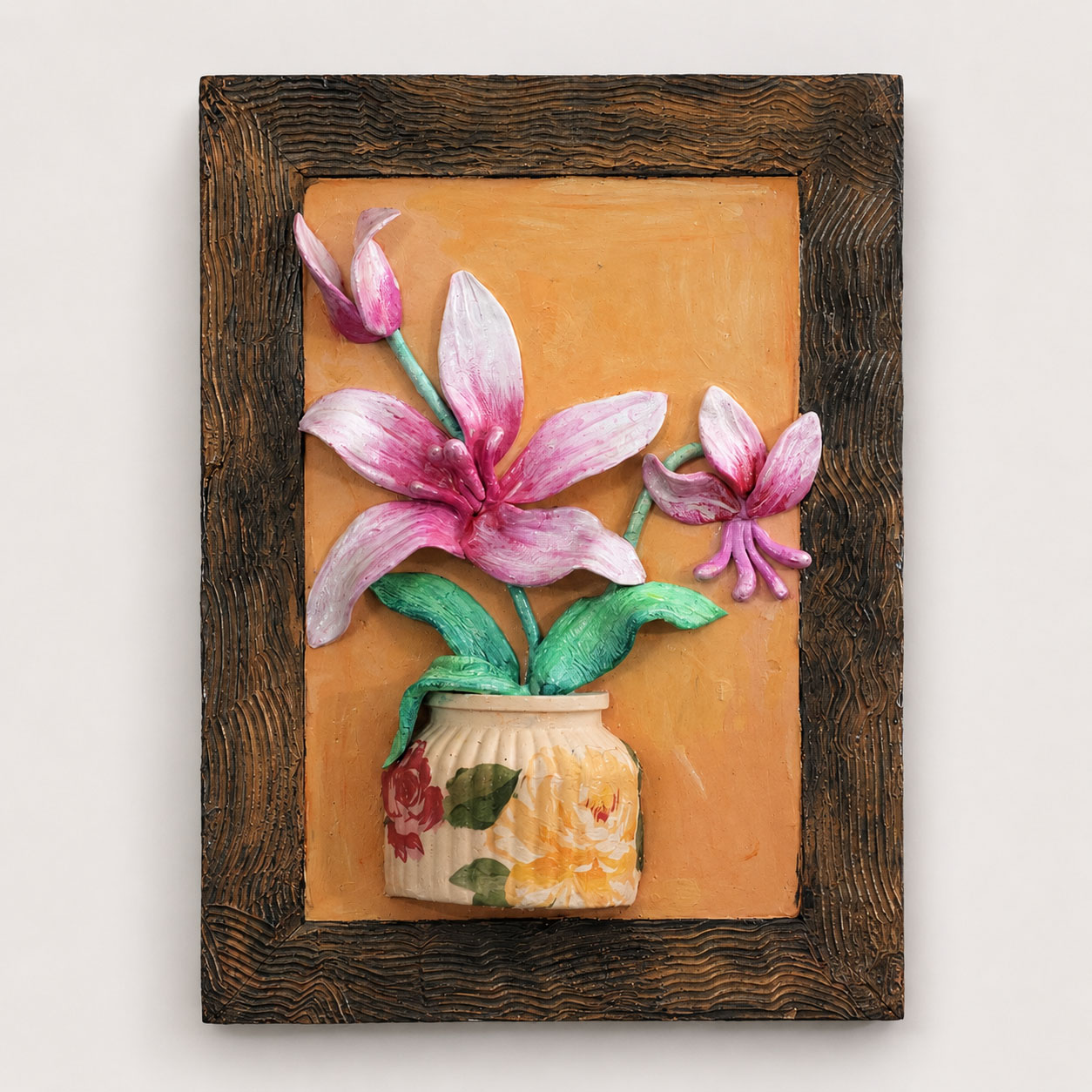 3D Textured Lily Floral Mixed-Media Wall Art (Clay Art)